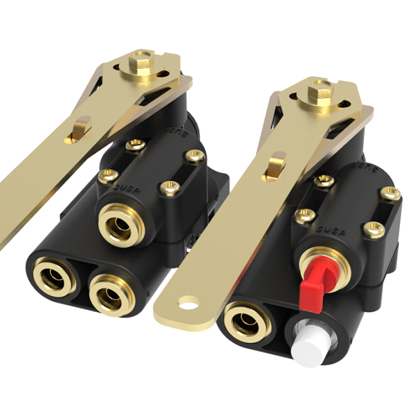 2 1500 Series Chassis Leveling Valves in different dump configurations
