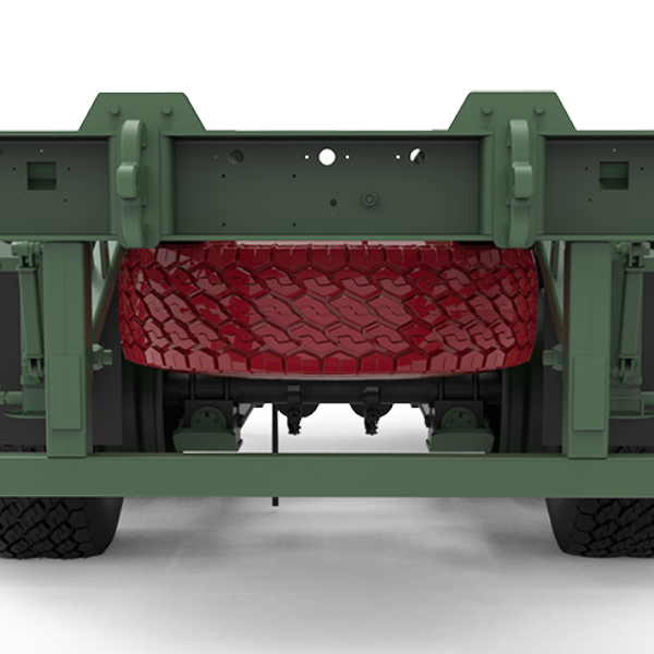 A rendering of the MSVS Trailer featuring the accessible spare trailer tire
