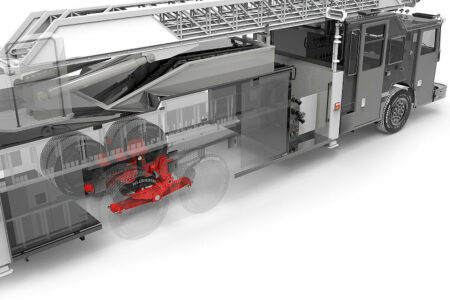A rendering of the Air Link Redline Series Suspension on a fire truck