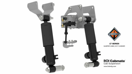 Rendering of the ROI Cabmate model for International with the International LT model logo and the ROI Cabmate logo