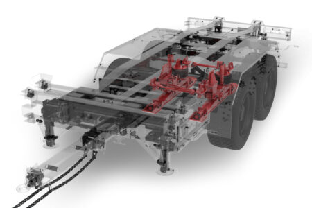 A rendering of Link's Military Tactical Trailer Suspension on a trailer