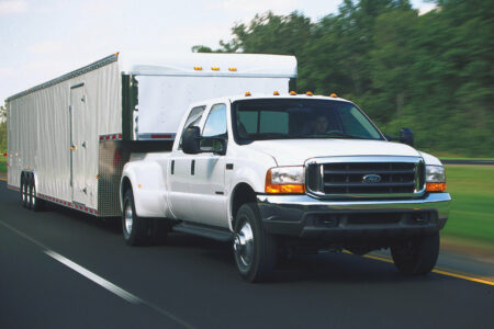 An extended pickup truck equipped with the UltraRide suspension