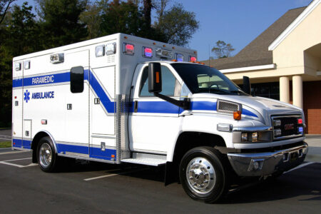 An ambulance equipped with the UltraRide suspension