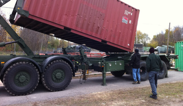 A MSVS trailer being loaded with a cargo unit