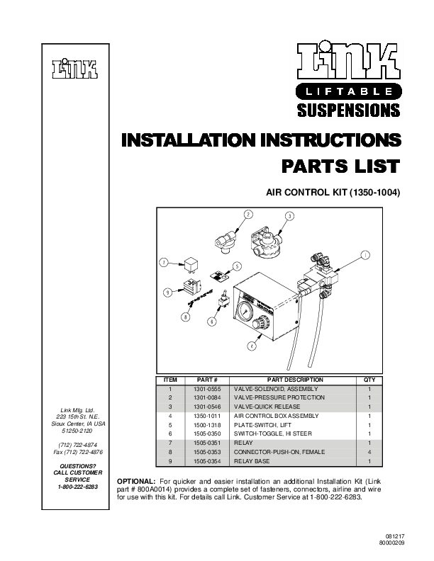 Standard Air Control Kit document image - page 1