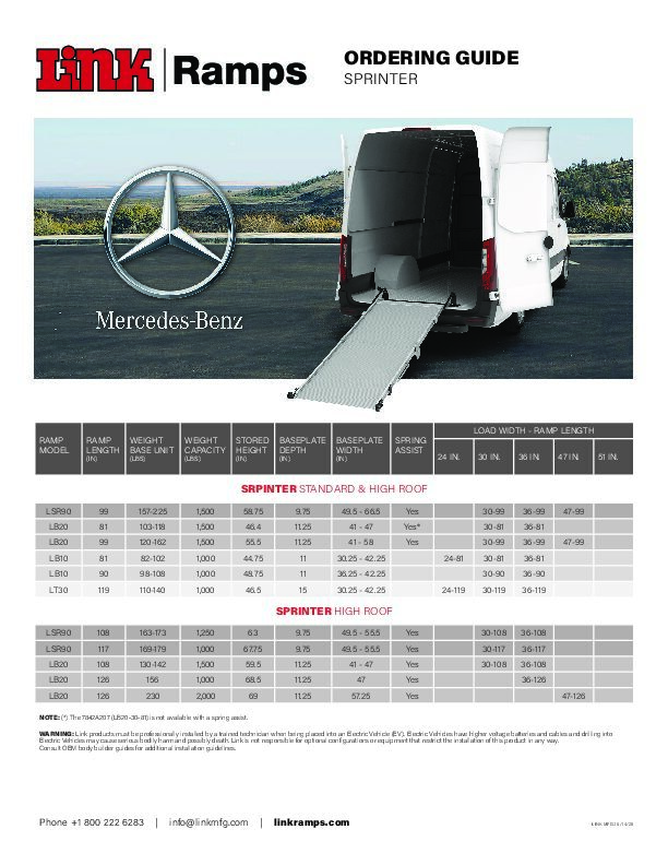 Mercedes Benz - Ramp Specifications document image - page 1