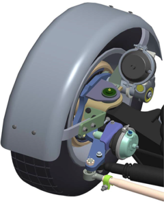 A rendering of a lift axle with a fender bracket