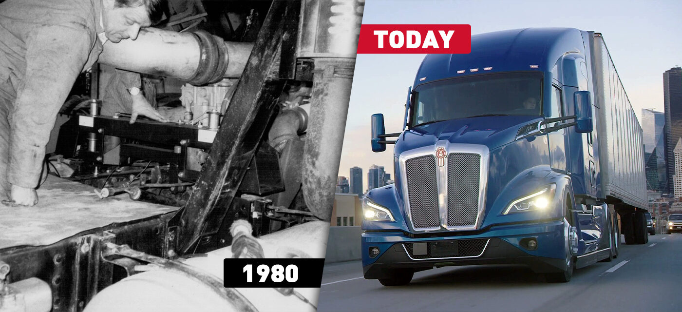 1980 photo of Cabmate install and 2022 Kenworth Semi Cab