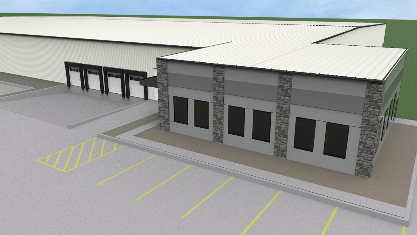 A rendering of Plant 4's planned exterior, with the training/meeting room as the main focus