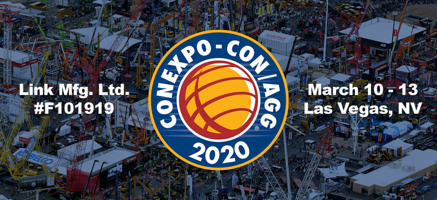 The outside expo grounds at CONEXPO with the event logo, event dates and Link's booth number overlayed