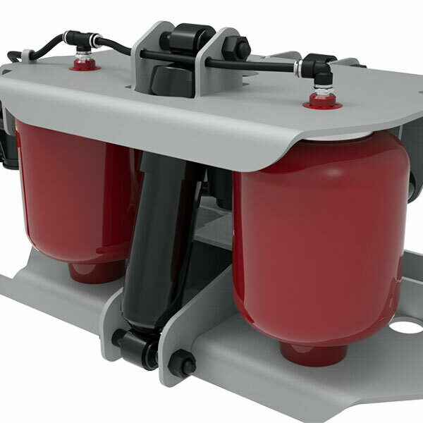 A rendering of the Cabmate with the airbags highlighted in red