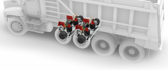 Link Auxiliary Suspension on a rendering of a dump truck