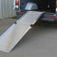 The Link portable ramp deployed from the back of a cargo van