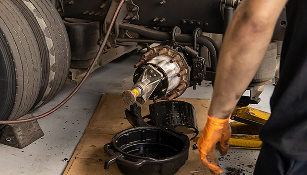 The install of a lift axle's hub and drum