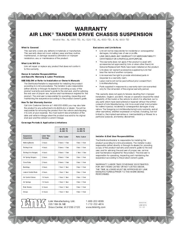 Truck OEM Chassis - Warranty